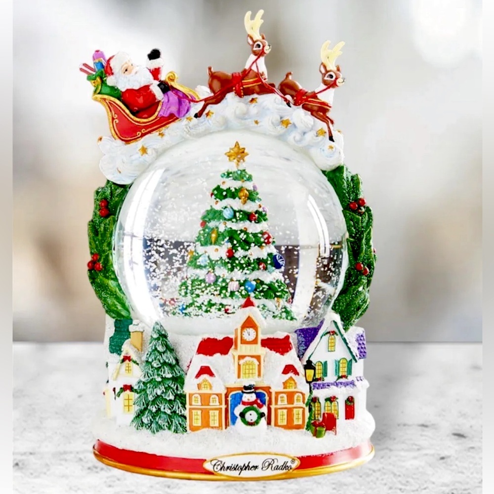 New Christopher Radko Green All Through the Night Santa Christmas Snowglobe Gift